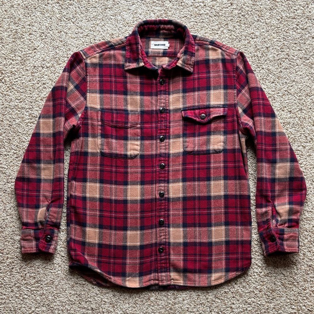 Taylor Stitch Men’s L/S Heavy Cotton Flannel Crater Shirt Red Plaid Sz 40 M